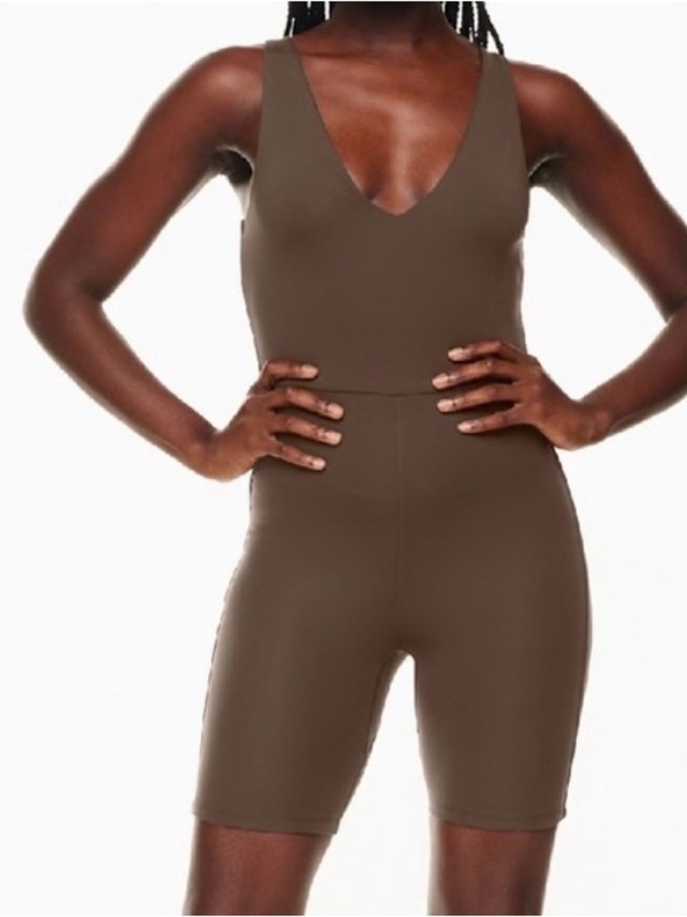 [$88] BABATON Romper XS V-Neck CONTOUR Brown (coffee bean) ARITZIA
